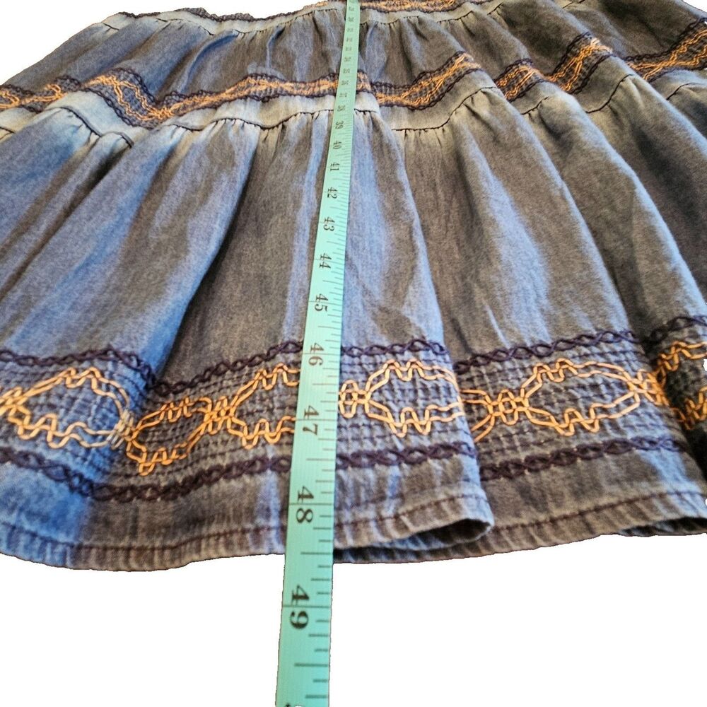 Lapis Anthropologie Blue Denim Dress Sz L Tiered Boho Cowgirl Prairie Western - Picture 9 of 10